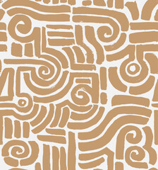 Geometric Ethnic  Hand Drawn Vector Seamless Pattern.Beige Design for Fabric, Wrapping Paper, Gift Cards etc.
