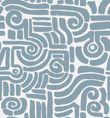 Geometric Ethnic  Hand Drawn Vector Seamless Pattern. Blue Design for Fabric, Wrapping Paper, Gift Cards etc.
