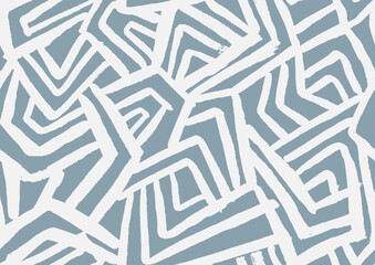Geometric Ethnic  Hand Drawn Vector Seamless Pattern. Labirynth  Blue and White Design for Fabric, Wrapping Paper, Gift Cards etc.
