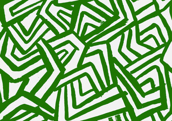 Geometric Ethnic  Hand Drawn Vector Seamless Pattern. Labirynth Green and White Design for Fabric, Wrapping Paper, Gift Cards etc.
