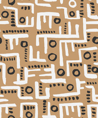 Geometric Ethnic  Hand Drawn Vector Seamless Pattern. Beige Design for Fabric, Wrapping Paper, Gift Cards etc.
