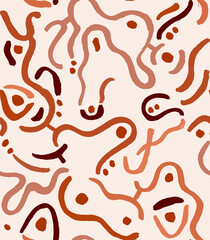 Abstract Waves and Dots  Hand Drawn Vector Seamless Pattern. Organic Nature Neutral Color Design for Fabric, Wrapping Paper, Gift Cards etc.
