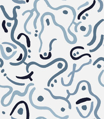 Abstract Water Drops  Hand Drawn Vector Seamless Pattern. Blue Waves  Design for Fabric, Wrapping Paper, Gift Cards etc.
