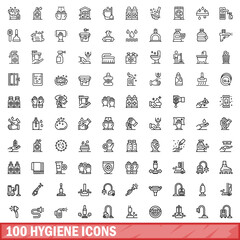 100 hygiene icons set, outline style
