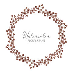 Watercolor rustic circle frame floral paint wreath