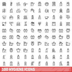 100 hygiene icons set, outline style