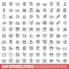 Fototapeta na wymiar 100 hygiene icons set, outline style