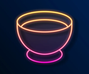 Glowing neon line Soy sauce in bowl icon isolated on black background. Vector