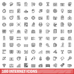 100 internet icons set, outline style