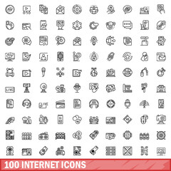 100 internet icons set, outline style