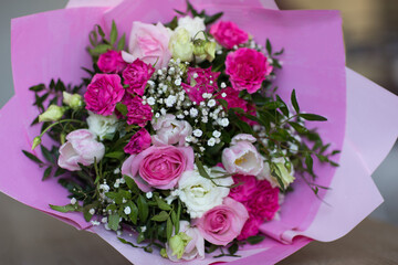 bouquet of pink flowers clouse up 