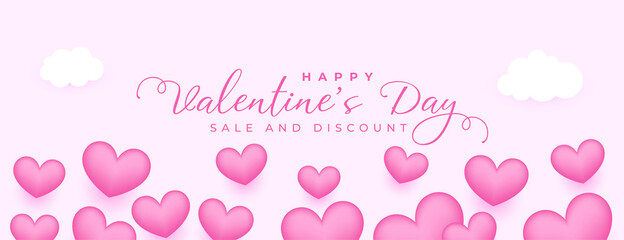 valentines day pink banner with 3d soft hearts design