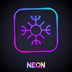 Glowing neon line Snowflake icon isolated on black background. Vector