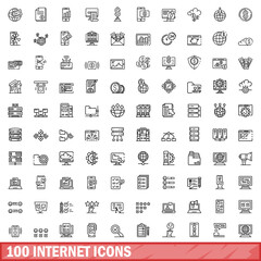 100 internet icons set, outline style