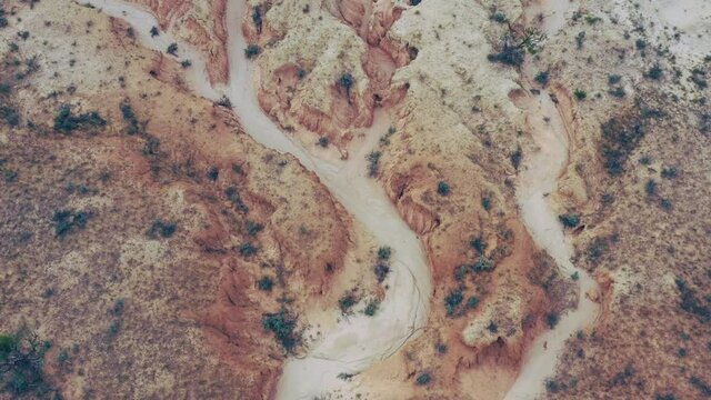 Top down view of dry lakebed in Lake Mungo national park of Australia 4k.