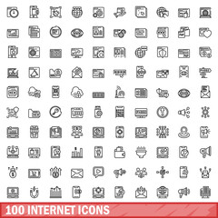 Fototapeta na wymiar 100 internet icons set, outline style