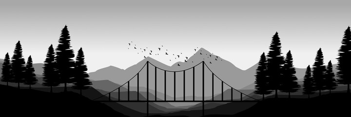bridge silhouette at mountain landscape flat design vector good for wallpaper design, design template, background template, and tourism design template