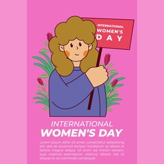International Women's Day. Support for women. Women carrying a sign for world women's day. Vector illustration