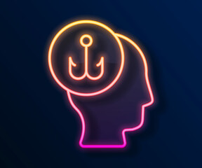 Glowing neon line Fisherman icon isolated on black background. Vector