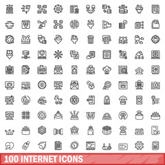 100 internet icons set, outline style