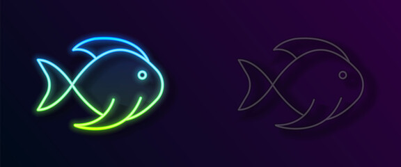 Glowing neon line Fish icon isolated on black background. Vector