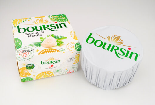 Boursin garlic and herb full fat soft creamy cheese in a festive 150g pack