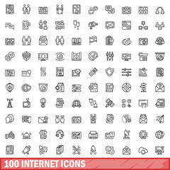 100 internet icons set, outline style