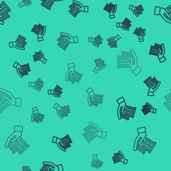 Black line House insurance icon isolated seamless pattern on green background. Security, safety, protection, protect concept. Vector.