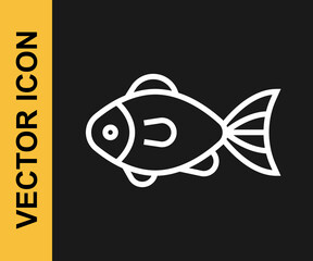 White line Fish icon isolated on black background. Vector