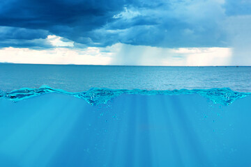Storm over the ocean surface with splash and air bubbles .
