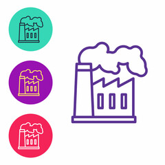 Set line Oil and gas industrial factory building icon isolated on white background. Set icons colorful. Vector