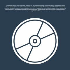 Blue line CD or DVD disk icon isolated on blue background. Compact disc sign. Vector