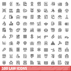 Obraz na płótnie Canvas 100 law icons set, outline style