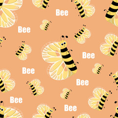 vector kids alphabet, cute bee with wings, letter b pattern