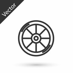 Grey line Bicycle wheel icon isolated on white background. Bike race. Extreme sport. Sport equipment. Vector