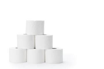  Roll Of Pyramid Toilet Paper. Pile Of Toilet Paper Rolls Isolated On White Background 