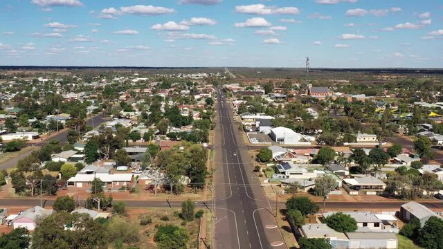 Barrier highway in the middle of Cobar mining town of Australian outback 4k
