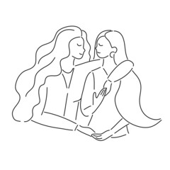 Couple Lesbian in love, hand draw doodle cartoon vector illustration for valentine's day concept.	