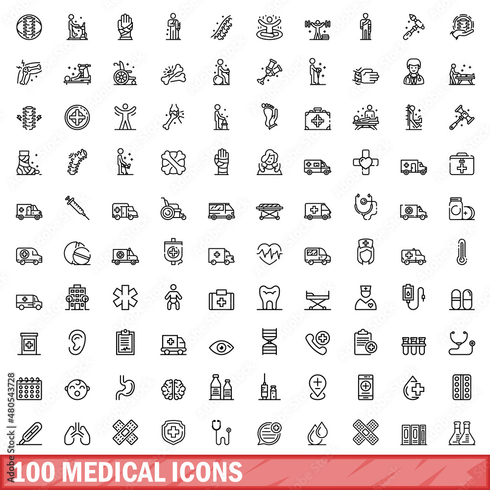 Canvas Prints 100 medical icons set, outline style - Canvas Prints