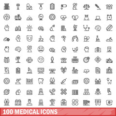 100 medical icons set, outline style