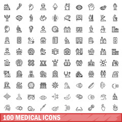 100 medical icons set, outline style