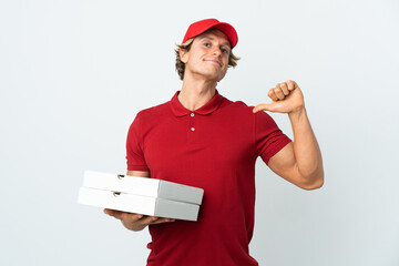 pizza delivery man over isolated white background proud and self-satisfied