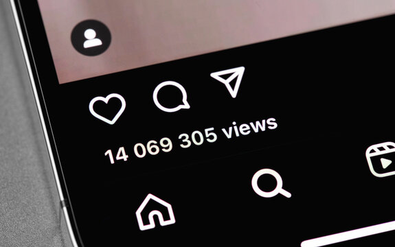Instagram interface with likes count checker on screen smartphone iPhone closeup. Instagram is a photo-sharing app for smartphones. Moscow, Russia - November 11, 2021