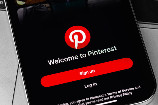 Pinterest mobile app on screen smartphone iPhone closeup. Pinterest is a social internet service, photo hosting. Moscow, Russia - November 11, 2021