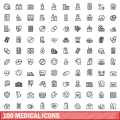 Fototapeta premium 100 medical icons set, outline style