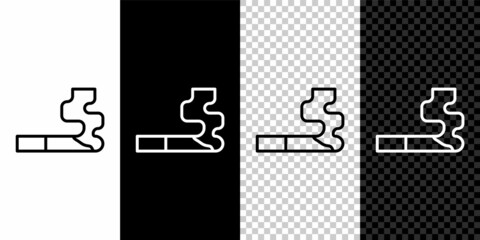 Set line Cigarette icon isolated on black and white, transparent background. Tobacco sign. Smoking symbol. Vector