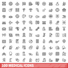 100 medical icons set, outline style