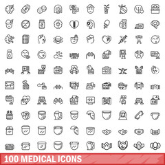100 medical icons set, outline style