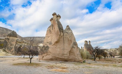 Fairy chimneys rock formations near Goreme, Cappadocia, Turkey.