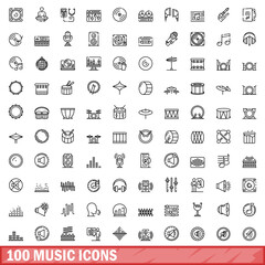 100 music icons set, outline style